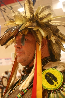 Tony Walkingstick, a Cherokee in the attire of an Elite Warrior